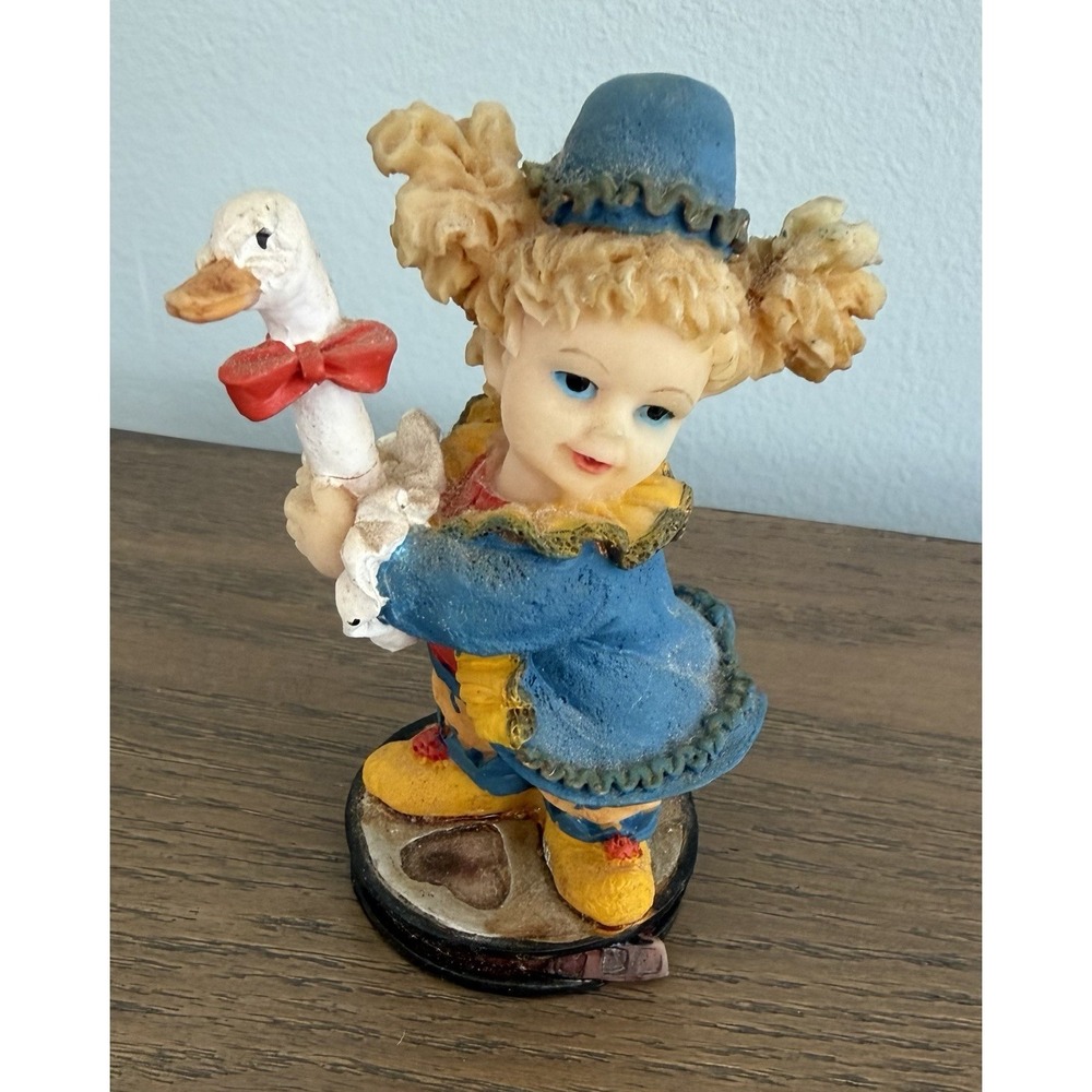 Vintage Clown Girl Goose Figurine Resin Hand Painted 4" Collectible